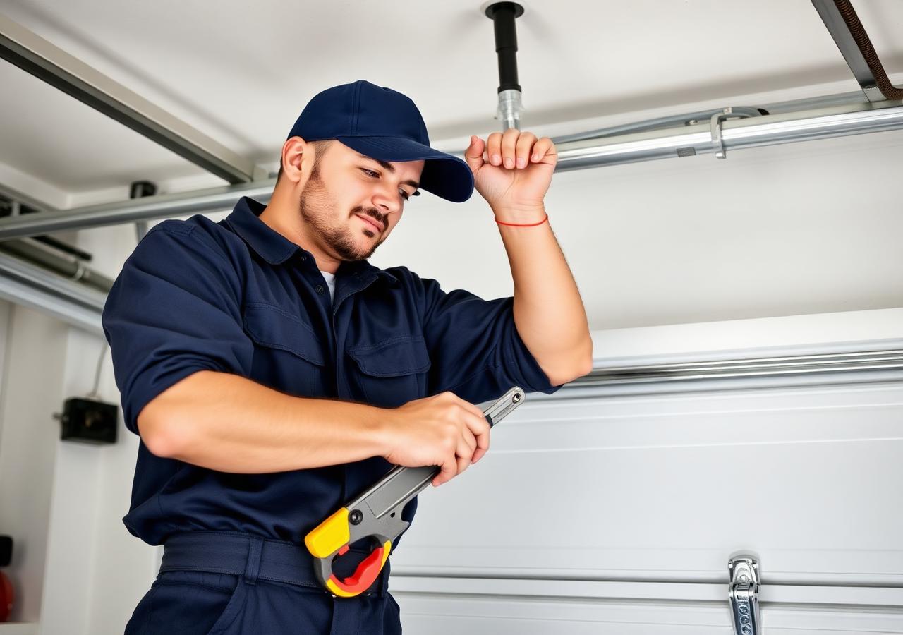 Bayline technician replacing a garage door spring